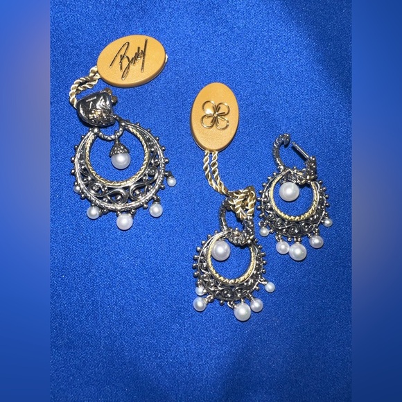 BARBARA BIXBY White Pearl Hoop Chandelier Earrings & Matching Pendant SS 18K NWT - Picture 1 of 15
